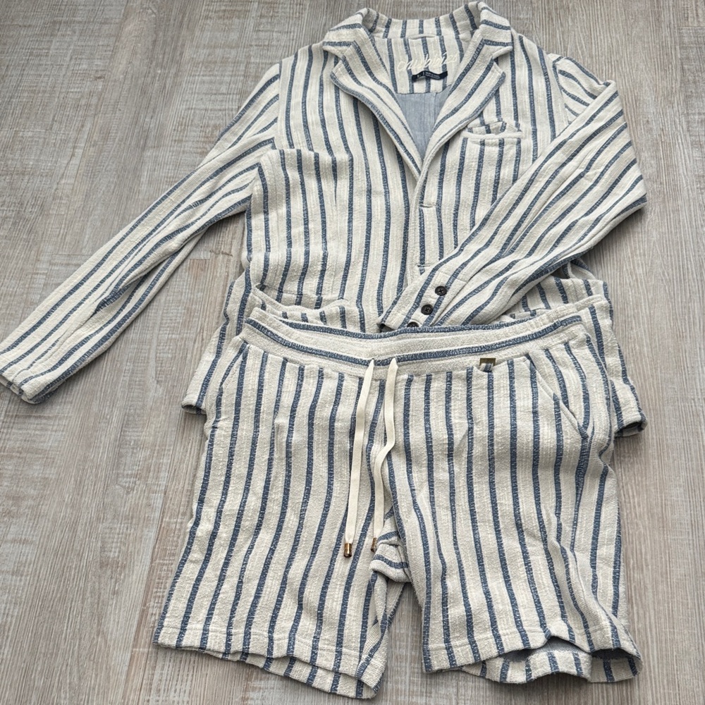 Chubbie’s Striped Men’s Lounge Set - Blue and Cream